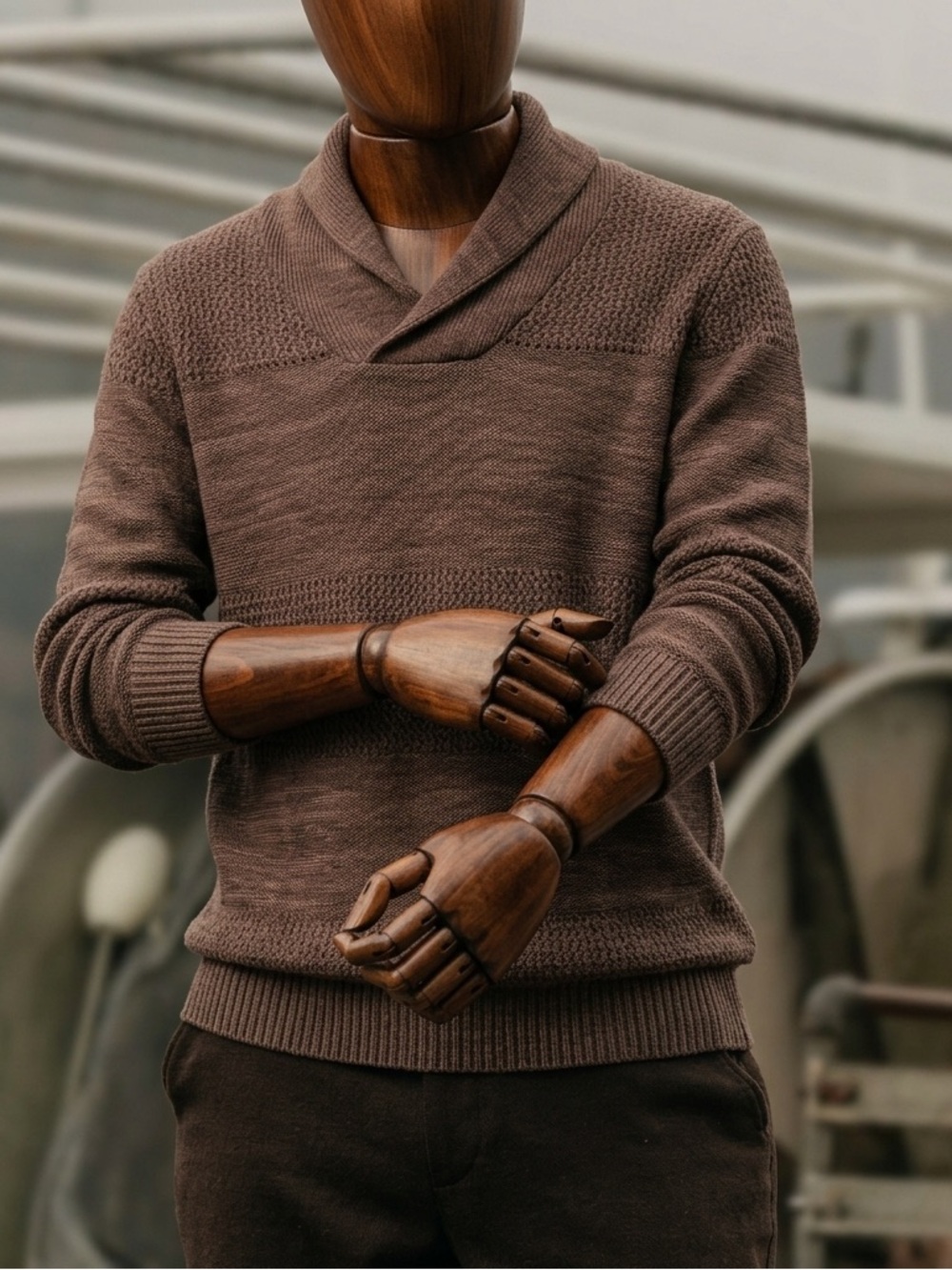 Sun + Stone Men’s 100% Cotton Textured Shawl Collar Pullover Sweater - Size M